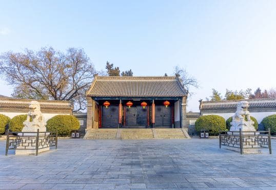 Courtyard at Zhili Governor-General’s Office with ceremonial gates, red lanterns and stone lions